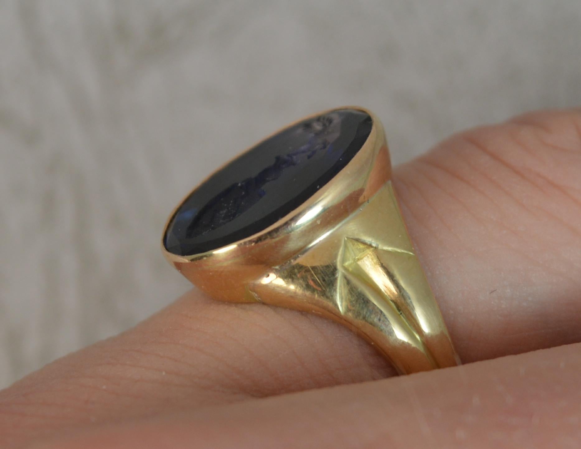 18 Carat Gold Blue Sapphire Intaglio Seal Signet Ring 11