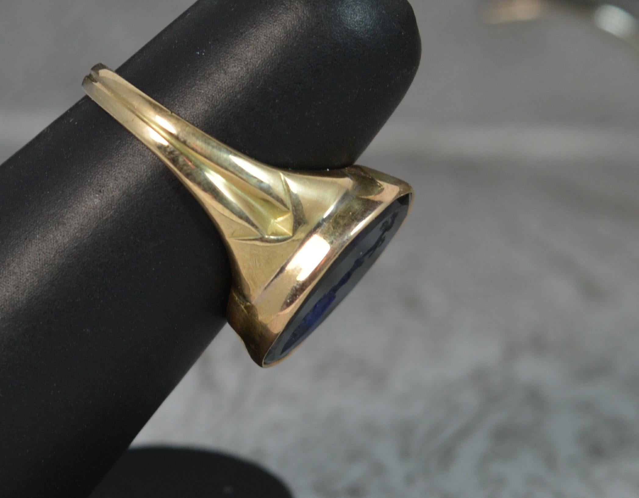 Art Deco 18 Carat Gold Blue Sapphire Intaglio Seal Signet Ring