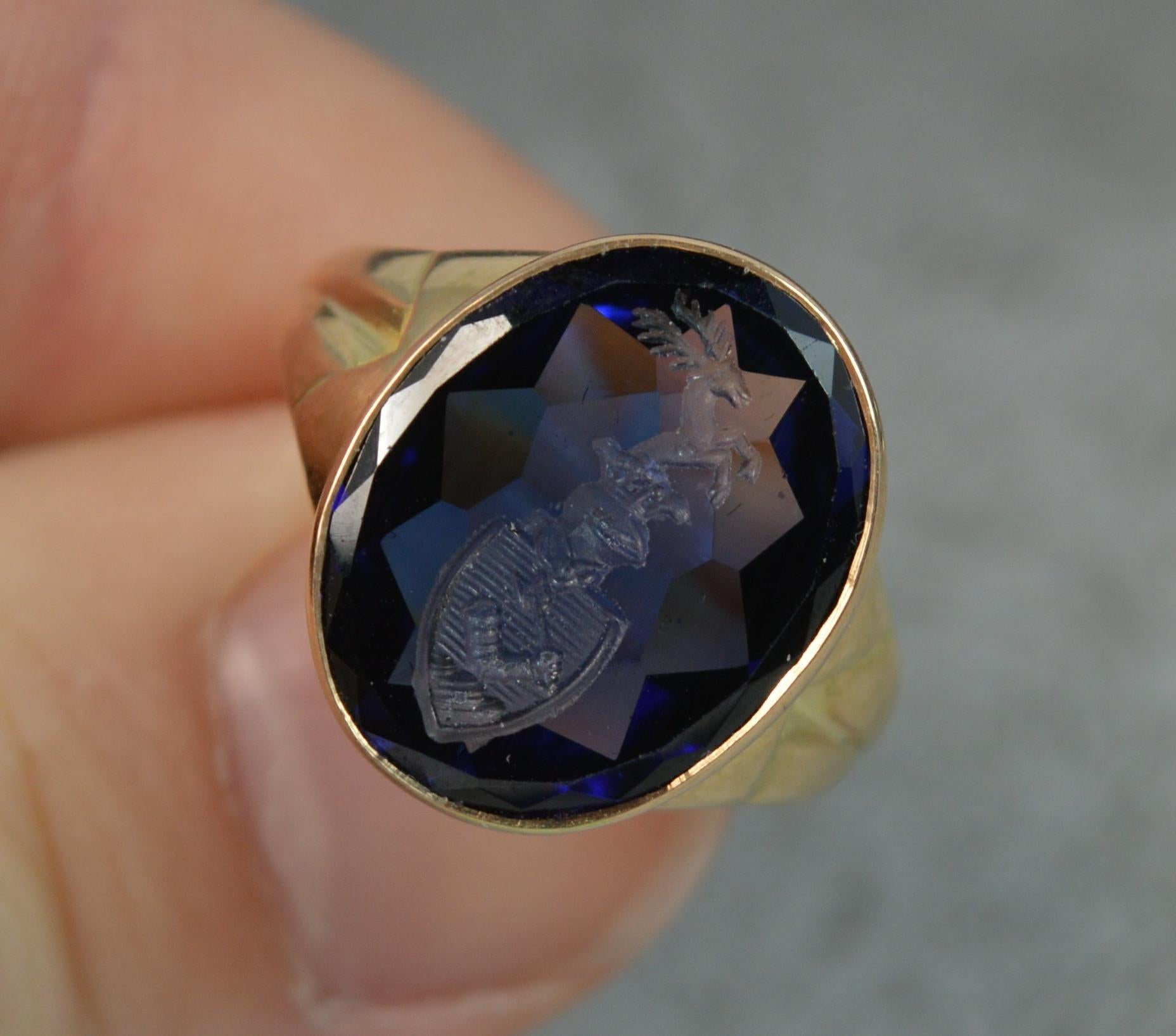 18 Carat Gold Blue Sapphire Intaglio Seal Signet Ring 2