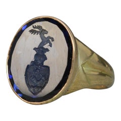 Vintage 18 Carat Gold Blue Sapphire Intaglio Seal Signet Ring