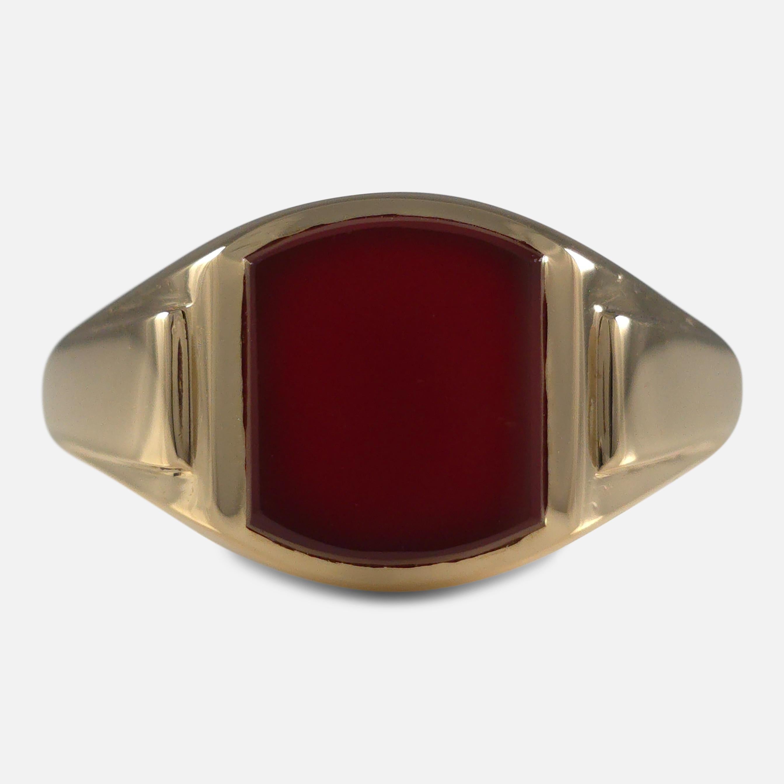 18ct Gold Carnelian Signet Ring, 1958 For Sale 6