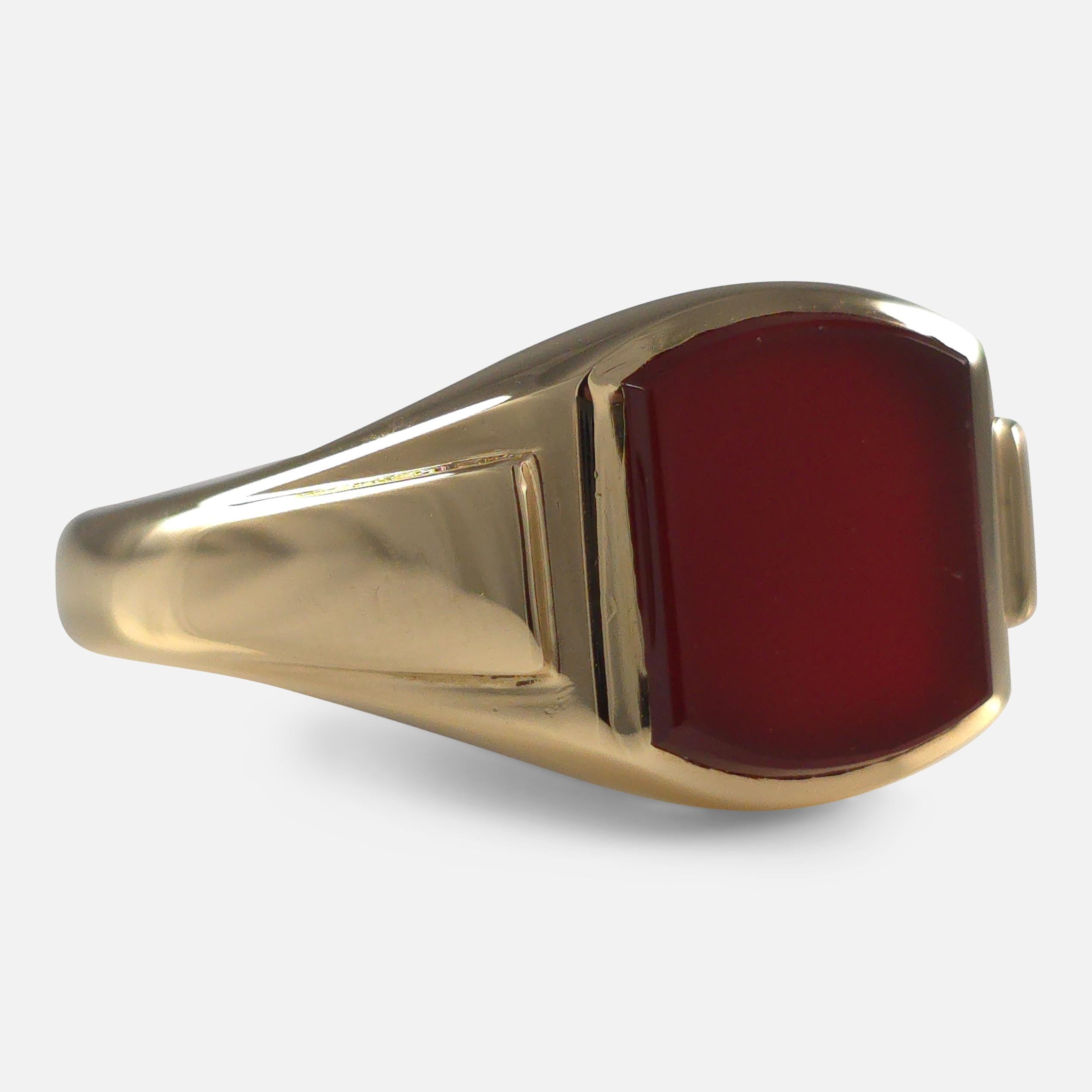 Modern 18ct Gold Carnelian Signet Ring, 1958 For Sale