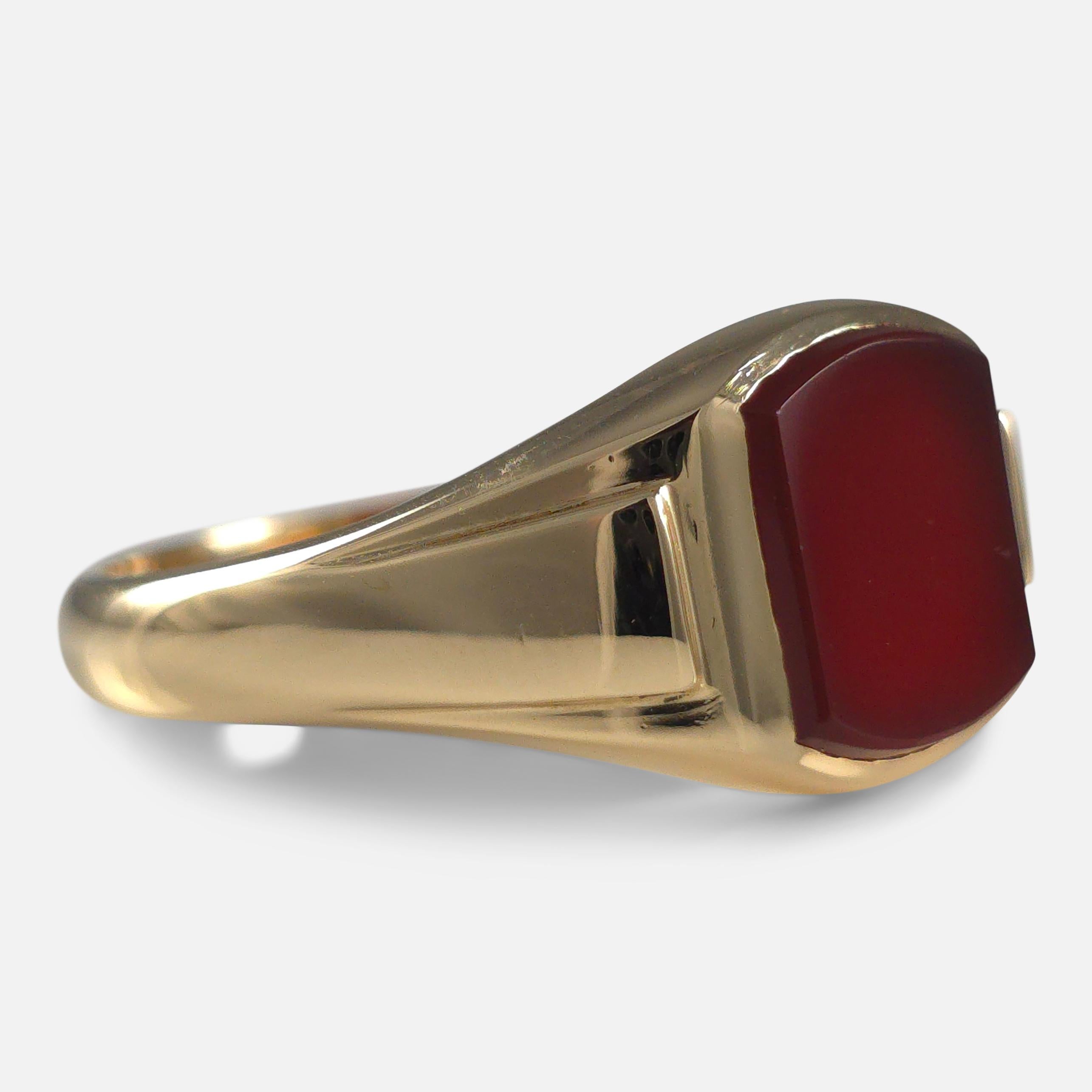 Square Cut 18ct Gold Carnelian Signet Ring, 1958 For Sale