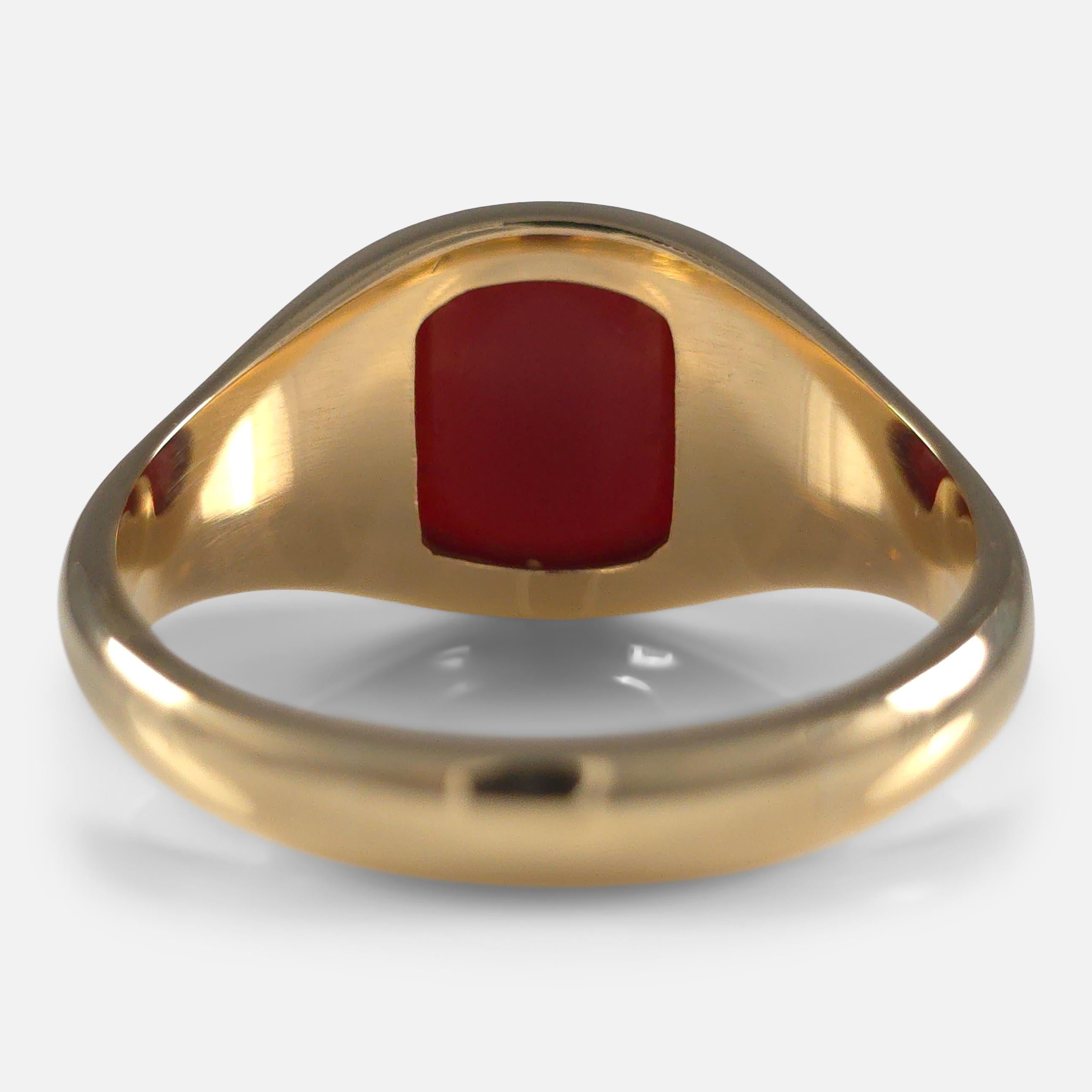 Women's or Men's 18ct Gold Carnelian Signet Ring, 1958 For Sale