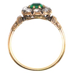 18ct Gold Colombian Emerald & Rose Cut Diamond Cluster Ring, Mid 19th Century
