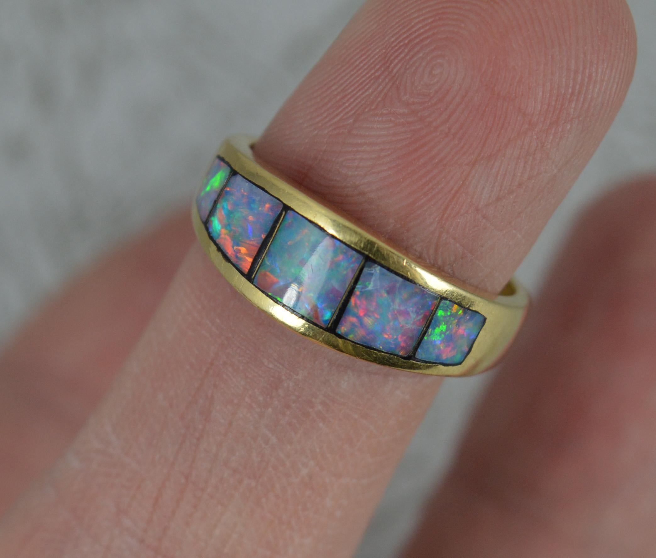 Contemporary 18 Carat Gold Colourful Opal Triplet Band Stack Ring