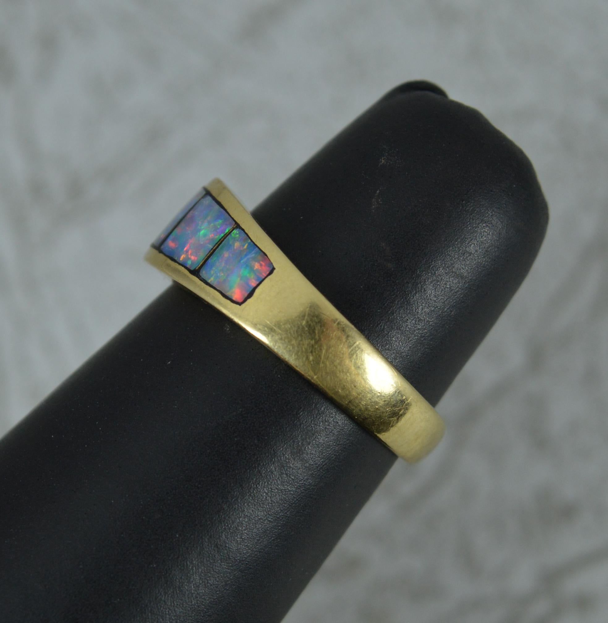 Square Cut 18 Carat Gold Colourful Opal Triplet Band Stack Ring