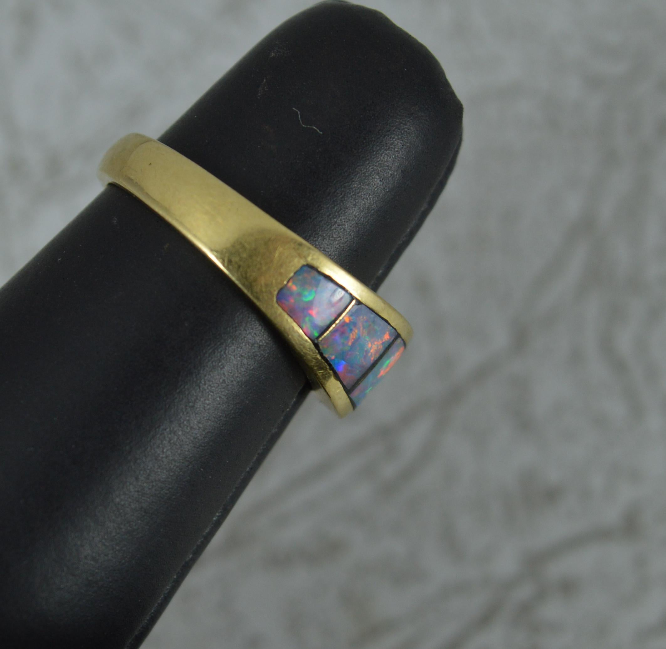 Women's 18 Carat Gold Colourful Opal Triplet Band Stack Ring