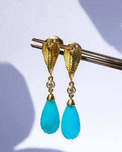 18 Carat Gold Diamond Cobra Head Drop Earrings