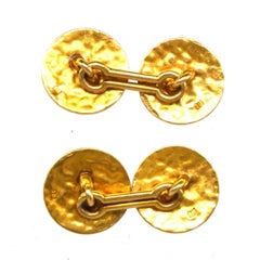 18ct Gold, Diamond & Turquoise Textured Gold Cufflinks, 1960s