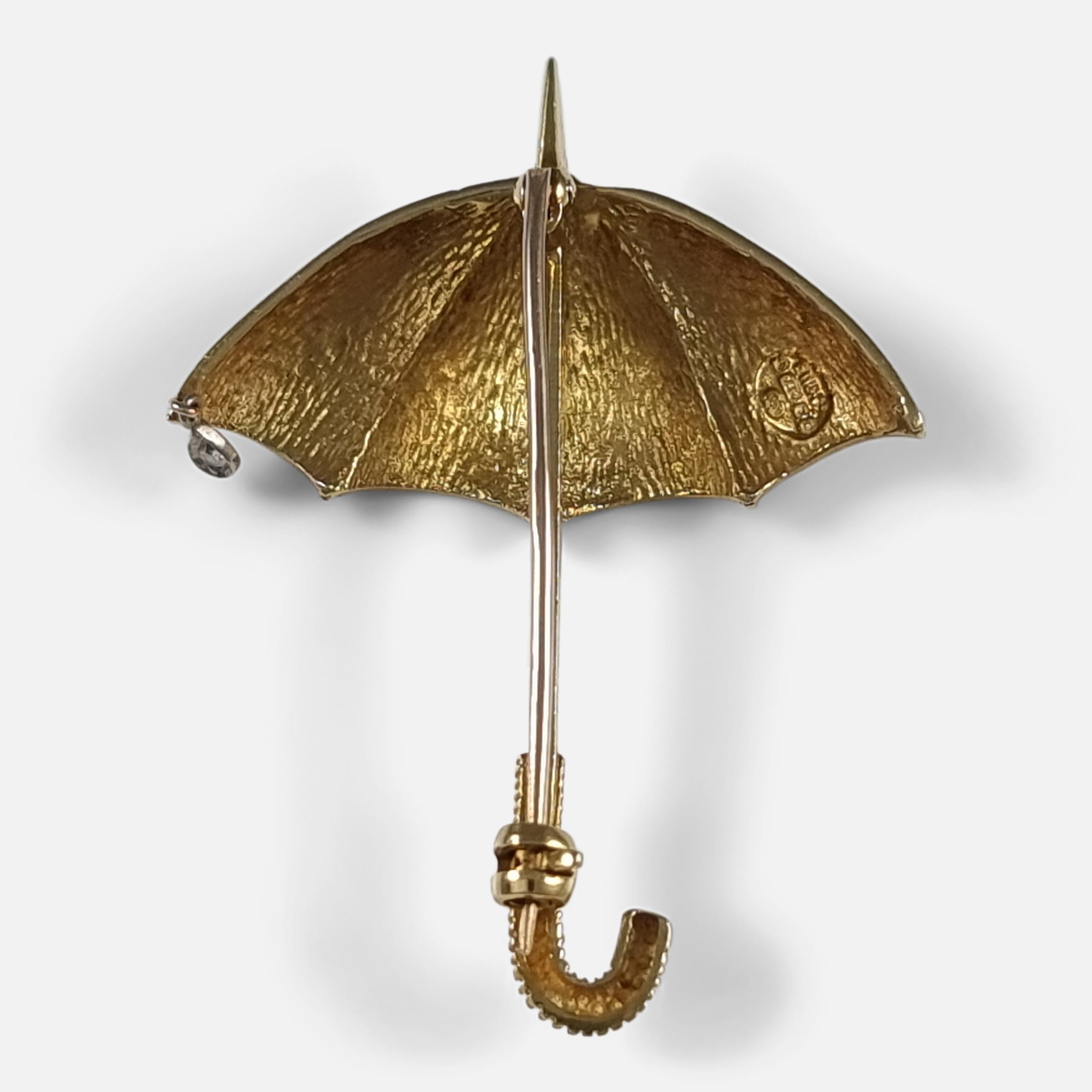 Modern 18ct Gold Diamond Umbrella Brooch, E. Wolfe & Co, 1988 For Sale