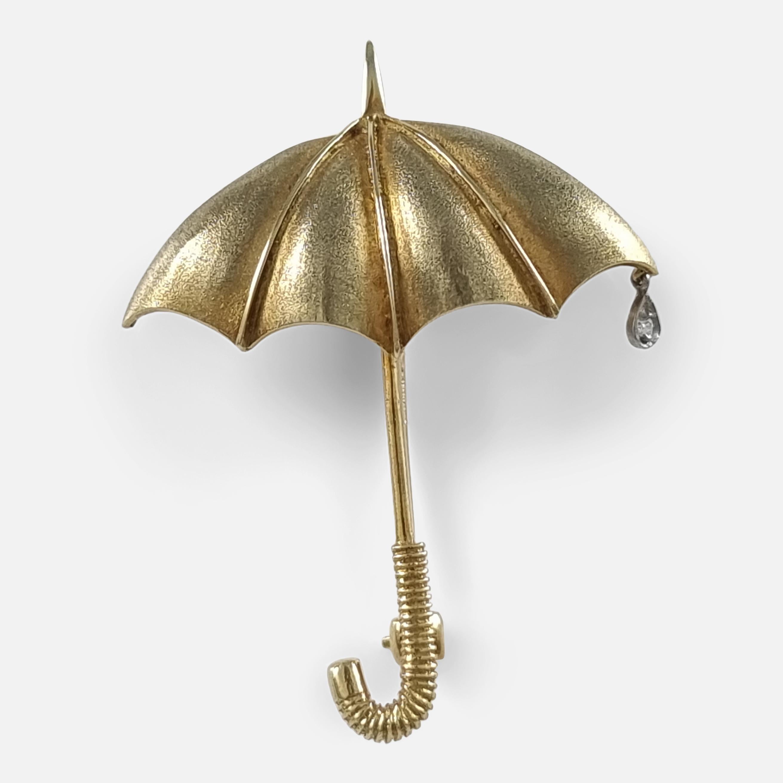 18ct Gold Diamond Umbrella Brooch, E. Wolfe & Co, 1988 For Sale 2