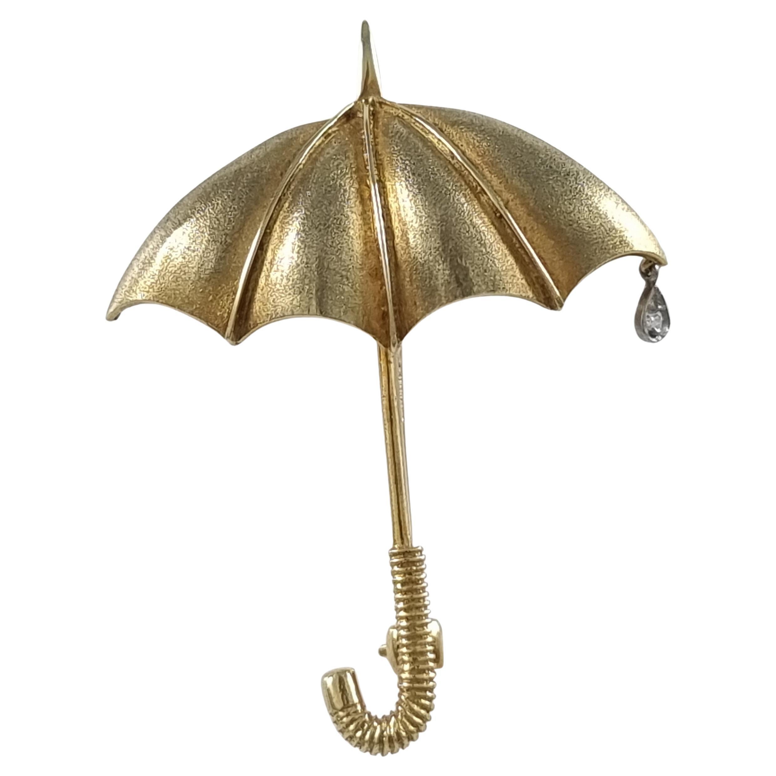 18ct Gold Diamond Umbrella Brooch, E. Wolfe & Co, 1988 For Sale