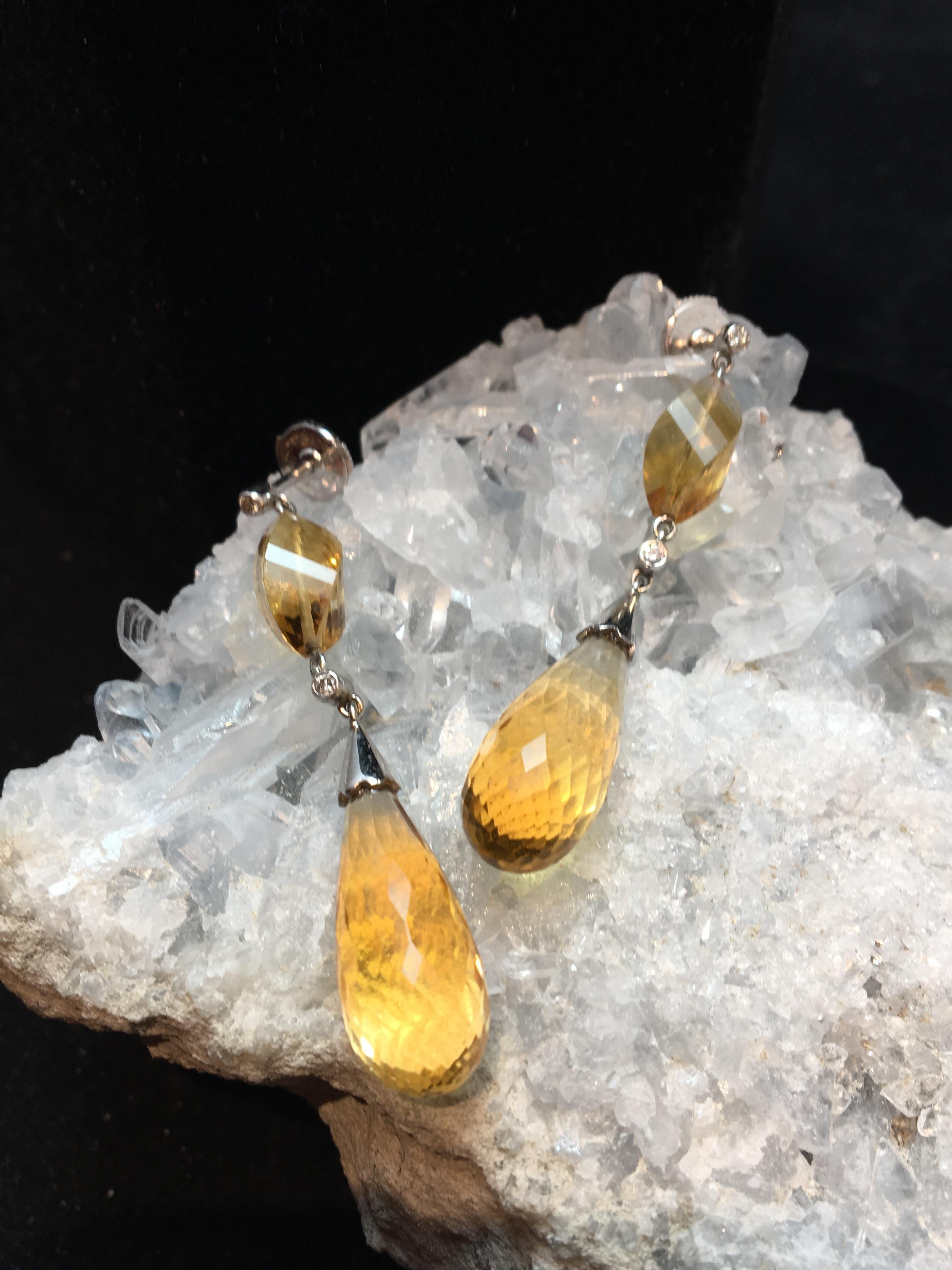 18ct Gold Earrings Set With Citrine And Diamonds In Good Condition For Sale In SAINT-OUEN-SUR-SEINE, FR