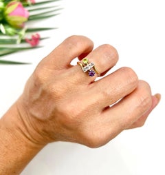 18ct Gold, Edwardian Amethyst, Peridot & Diamond Crossover Suffragette Ring