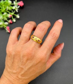 18ct Gold Edwardian Ruby & Diamond Star Set 3 Stone Ring Hallmarked Chester 1904