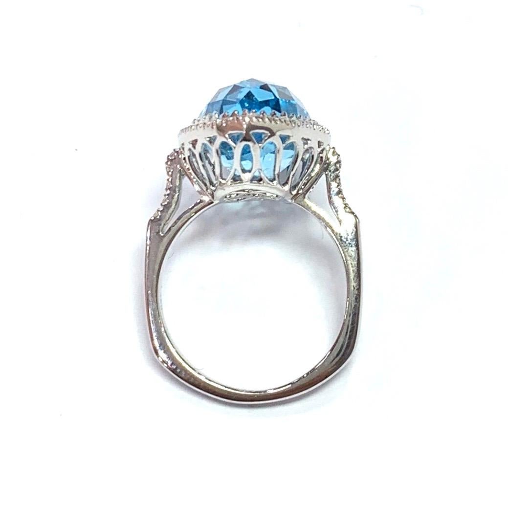Marquise Cut 18 Carat Gold Edwardian Style Marquise Shape Blue Topaz and Diamond Cluster Ring