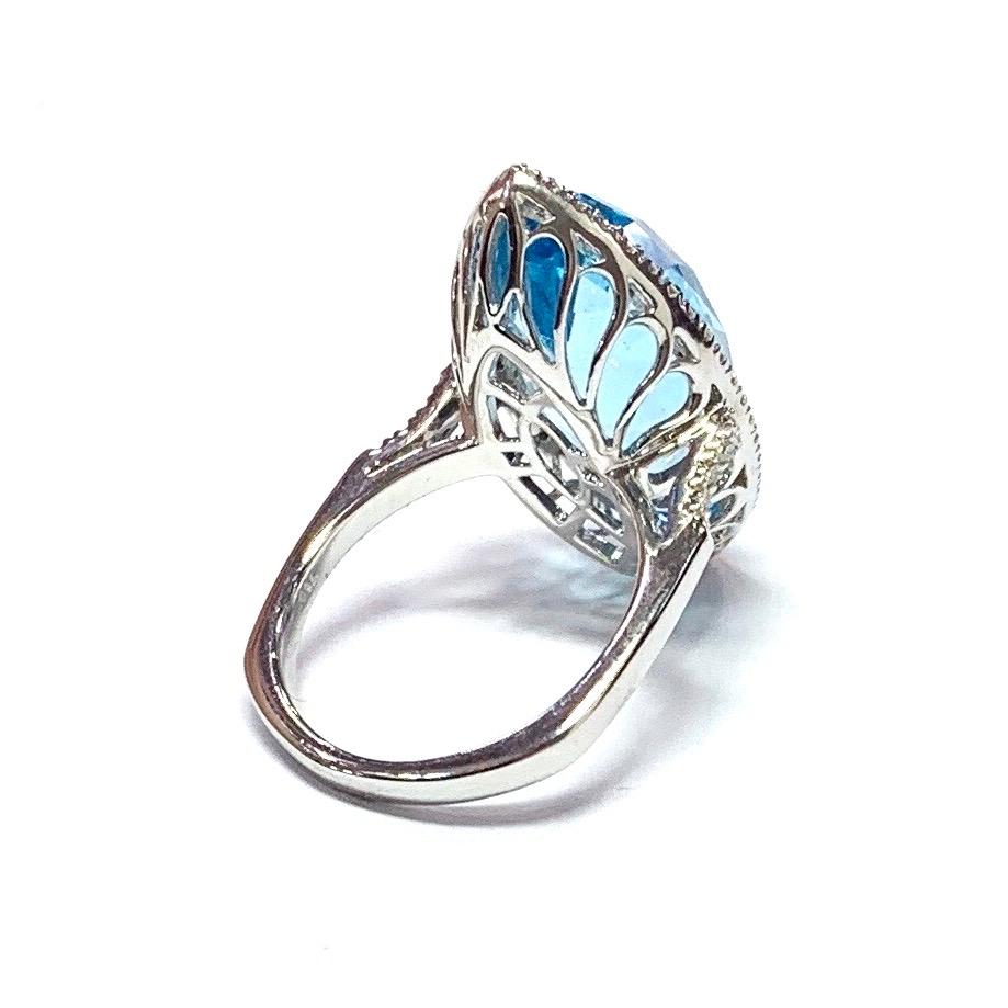 Women's 18 Carat Gold Edwardian Style Marquise Shape Blue Topaz and Diamond Cluster Ring