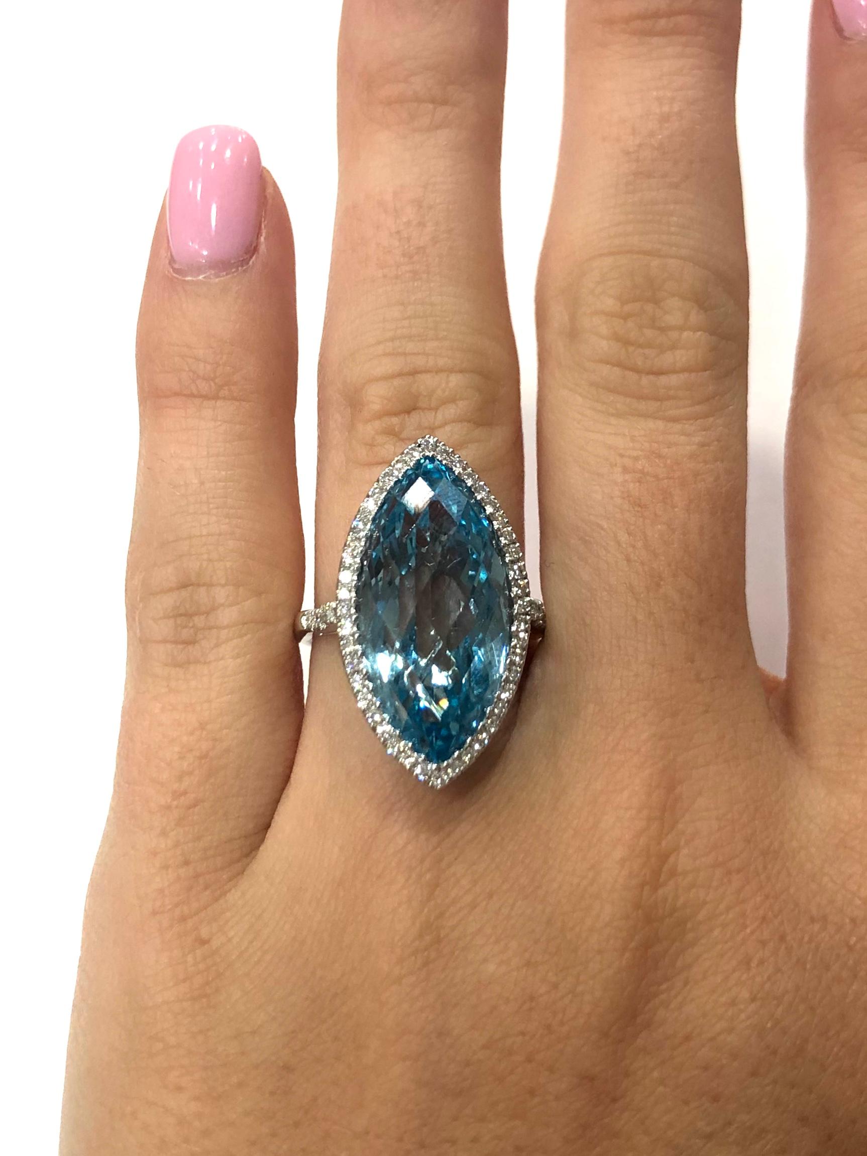 18 Carat Gold Edwardian Style Marquise Shape Blue Topaz and Diamond Cluster Ring 2