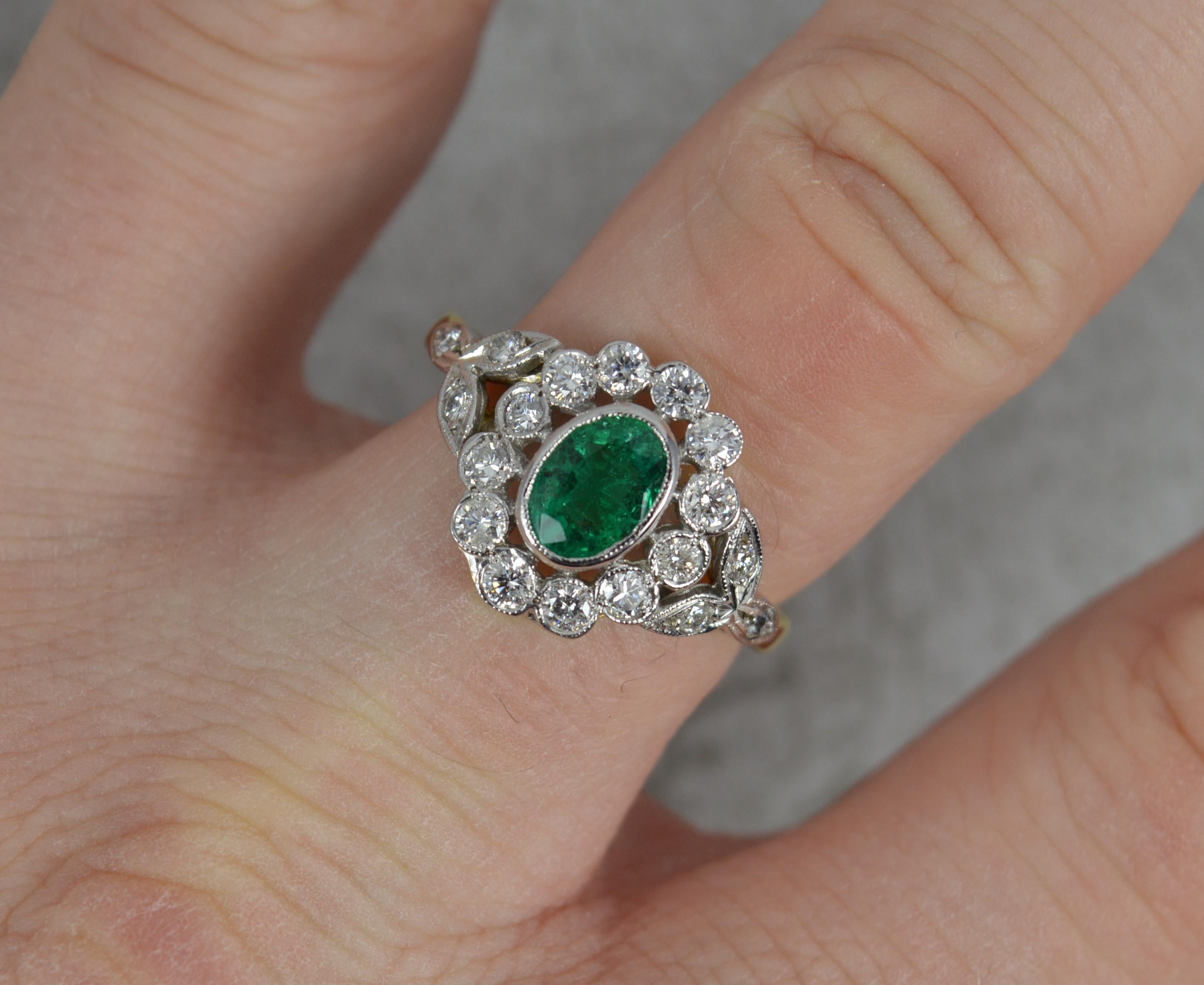 Edwardian 18 Carat Gold Emerald and Vs Diamond Cluster Engagement Ring