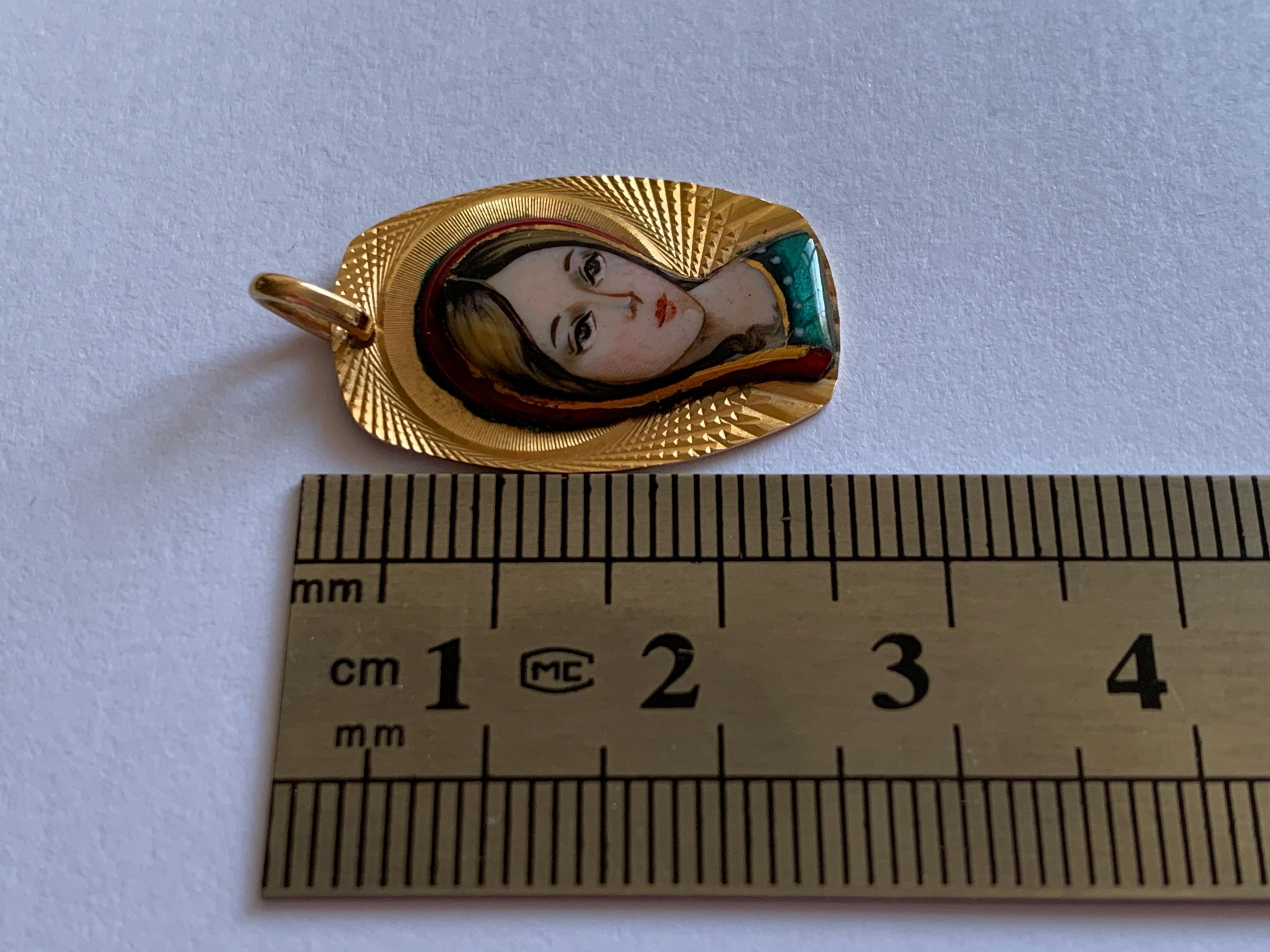 18ct Gold Emaille Jungfrau Maria Anhänger 2