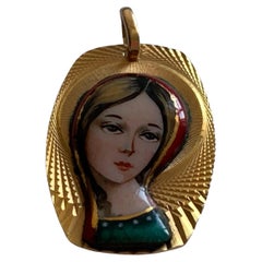 18ct Gold Emaille Jungfrau Maria Anhänger