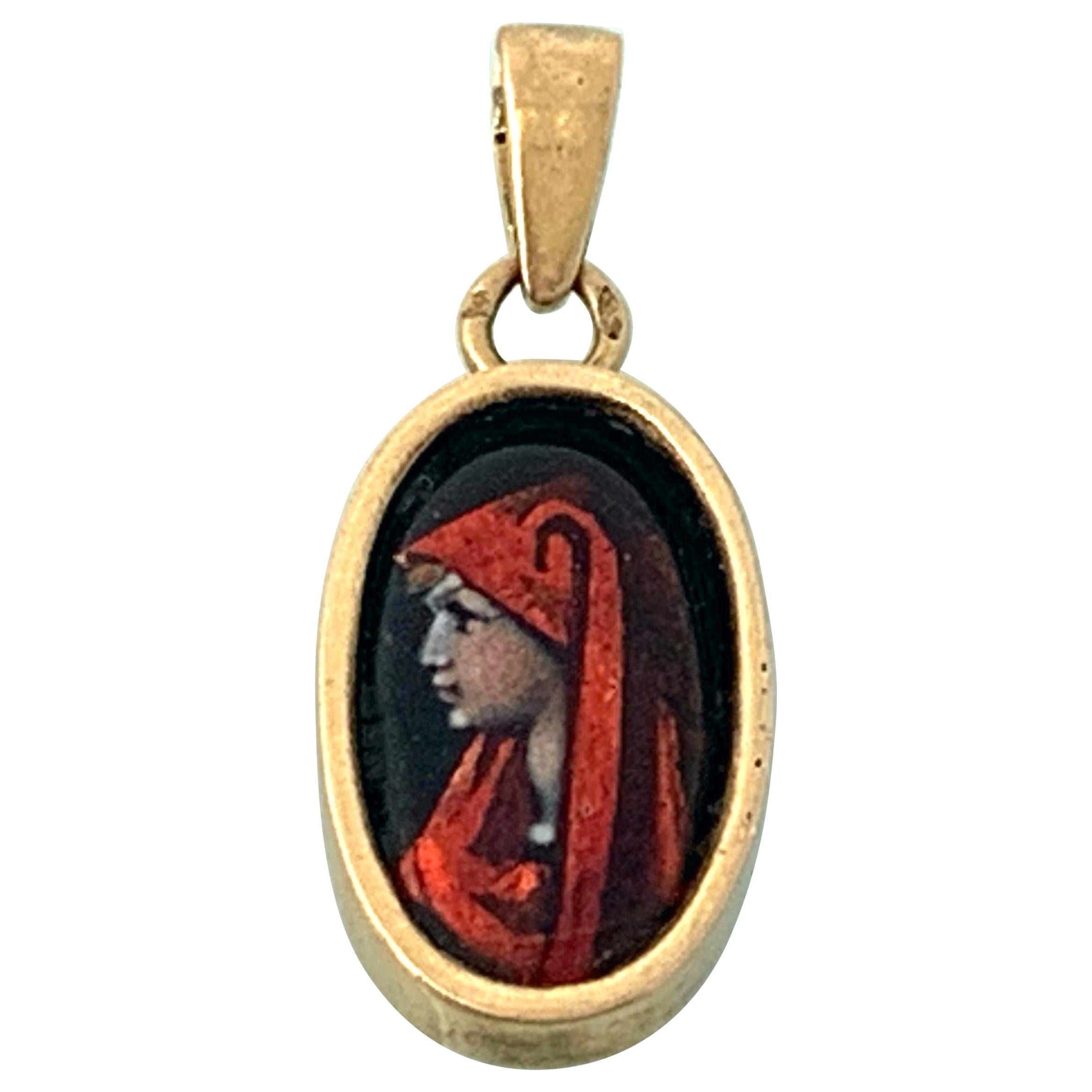 18ct Gold Enamelled Limoges Portrait Pendant For Sale