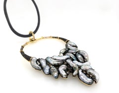 18ct Gold Enhancer with Tahitian Keshi Pearls Black Champagne and White Diamonds