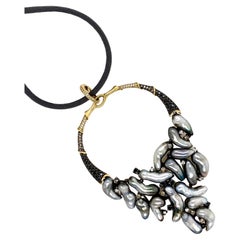 18ct Gold Enhancer with Tahitian Keshi Pearls Black Champagne and White Diamonds