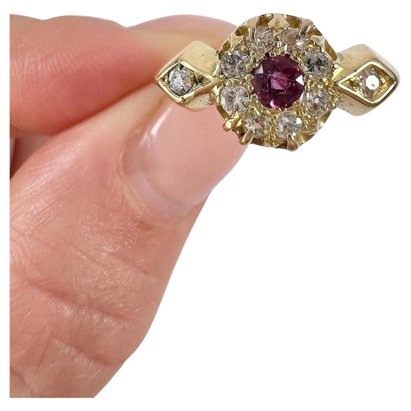 18ct Gold Fancy Ruby & Diamond Daisy Cluster Ring Birmingham Hallmarked 1913