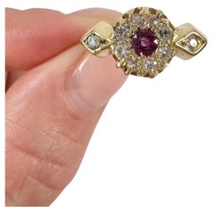 18ct Gold Fancy Ruby & Diamond Daisy Cluster Ring Birmingham Hallmarked 1913
