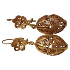 18ct Gold Filigree Vintage European Earrings