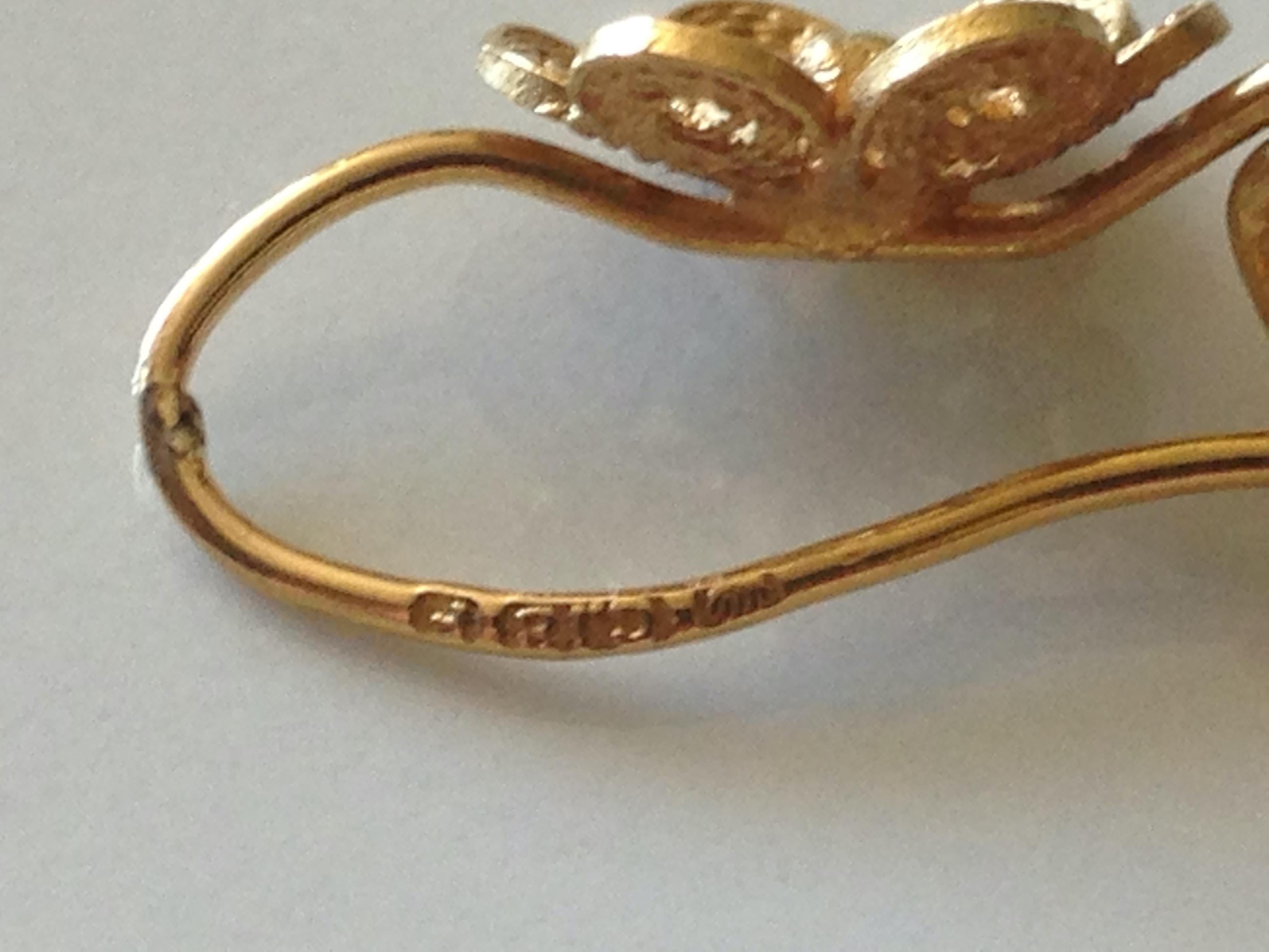 Women's 18ct Gold Filigree Vintage European Earrings For Sale