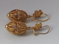 18ct Gold Filigree Vintage European Earrings