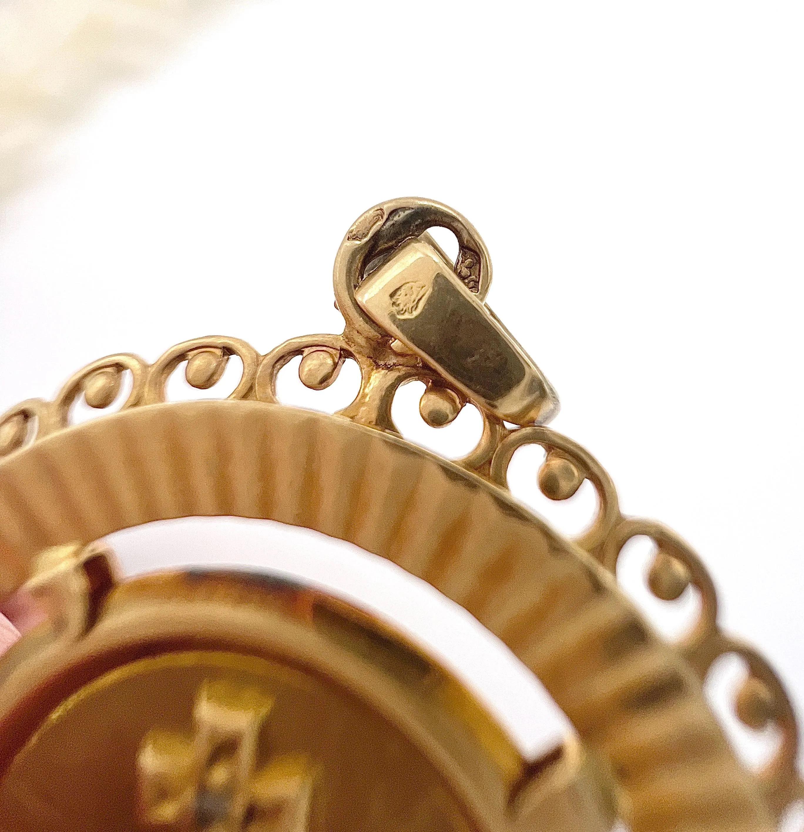 18ct Gold French 1970s Plus Qu'Hier Love Token Pendant, Love Medal by A Augis 1