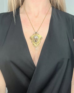 18ct Gold French Early Victorian Rose Cut Diamond, Enamel & Pearl Brooch/Pendent