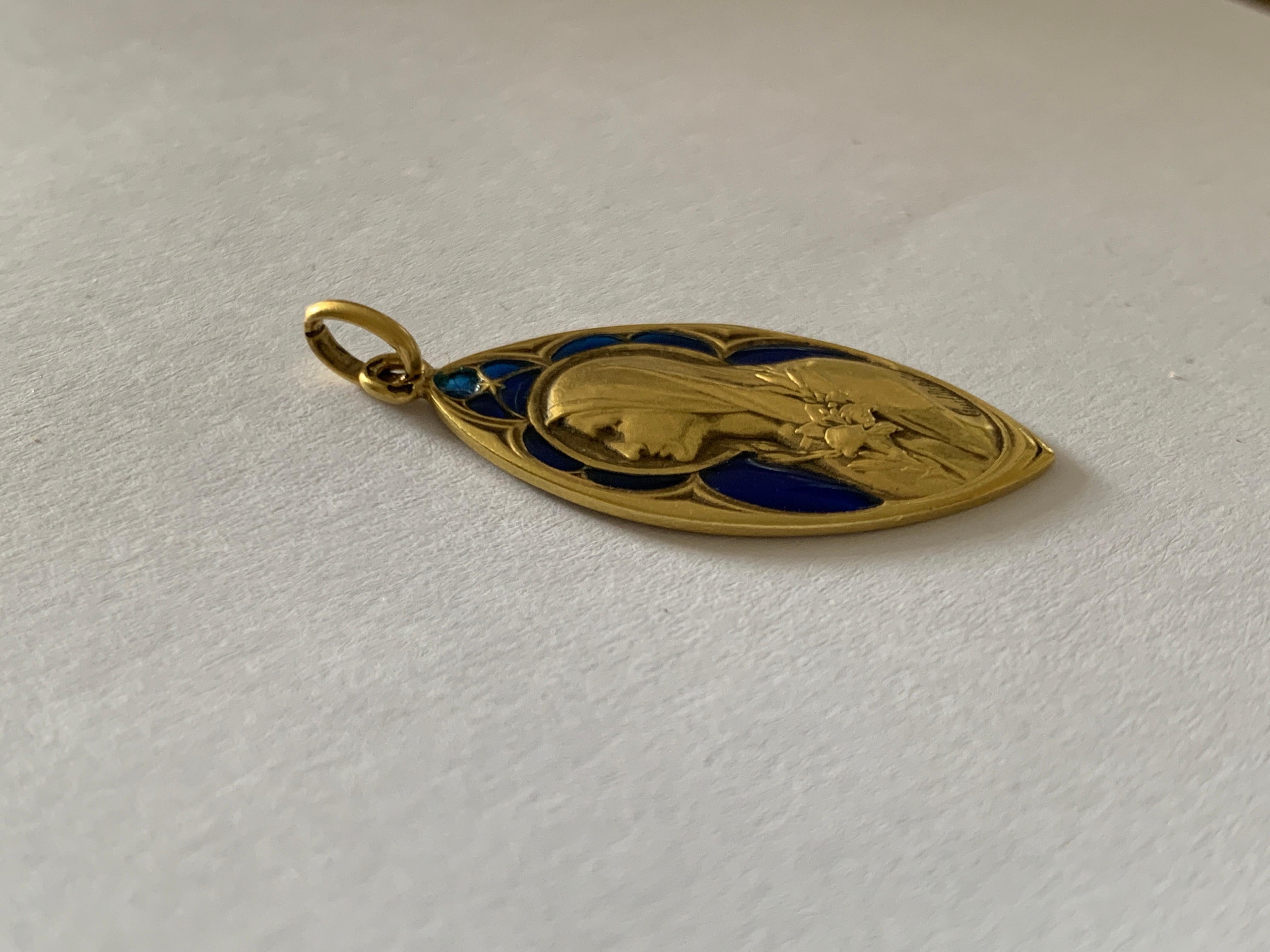 Art Nouveau 18ct Gold French Guilbert Virgin Mary Plique A Jour Enamel