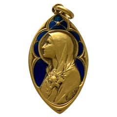 Antique 18ct Gold French Guilbert Virgin Mary Plique A Jour Enamel