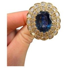 18ct Gold French Hallmarked, 1980s 2 Carat Sapphire & 2.5 Carat Diamond Ring