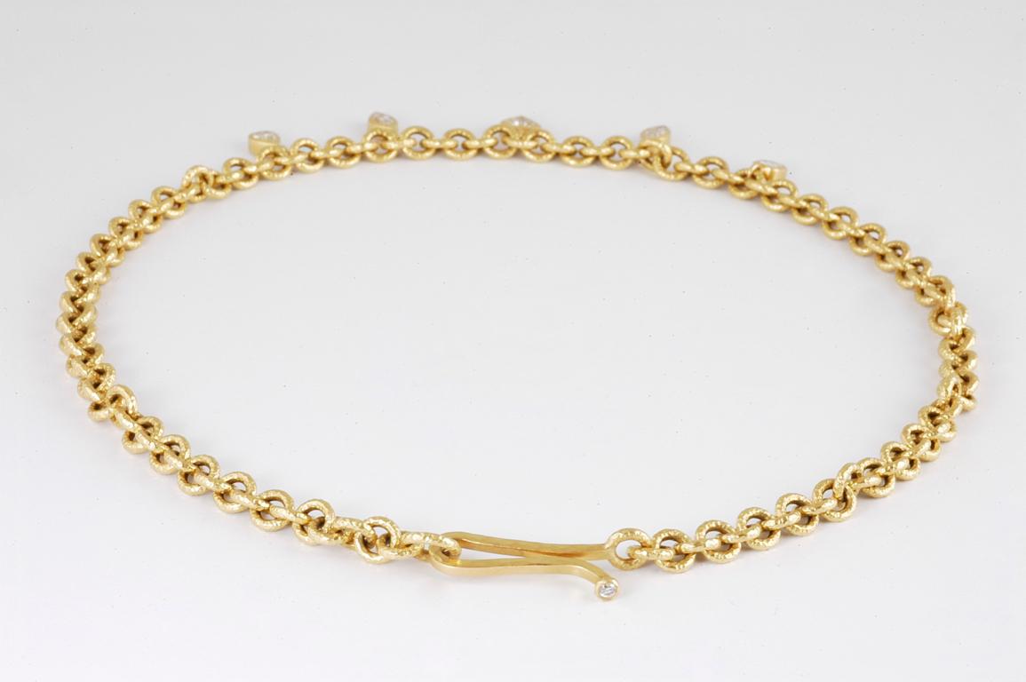 Contemporary 18 Carat Gold Handmade Chain with Mixed Cut Diamond Charms 1.70 Carat