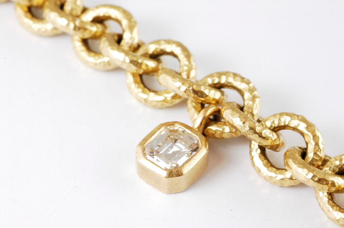 Women's or Men's 18 Carat Gold Handmade Chain with Mixed Cut Diamond Charms 1.70 Carat
