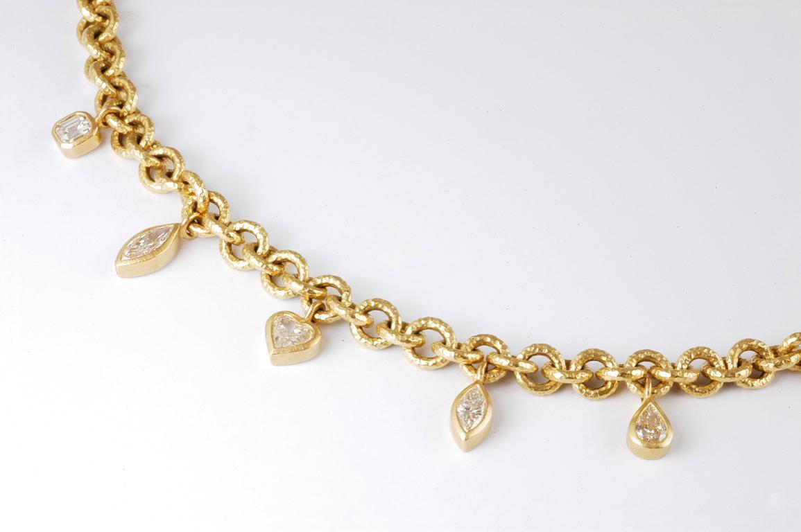 18 Carat Gold Handmade Chain with Mixed Cut Diamond Charms 1.70 Carat 1