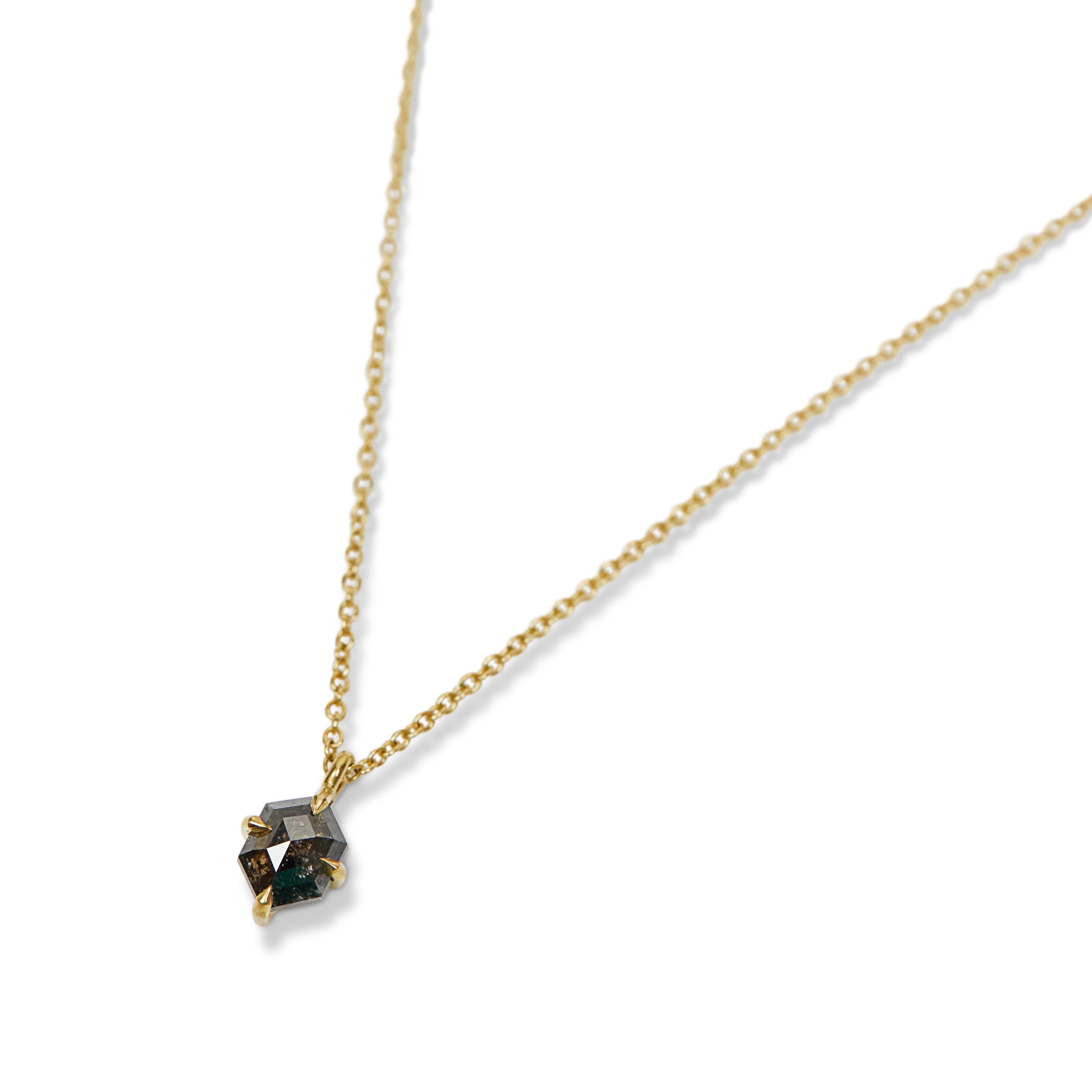 Modernist 18ct Gold Hexagon Salt & Pepper Diamond Necklace For Sale
