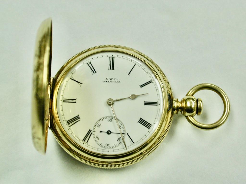 18 Karat Gold Jägeruhr „ American Watch Company“ Waltham Mass USA um 1880 (Viktorianisch) im Angebot
