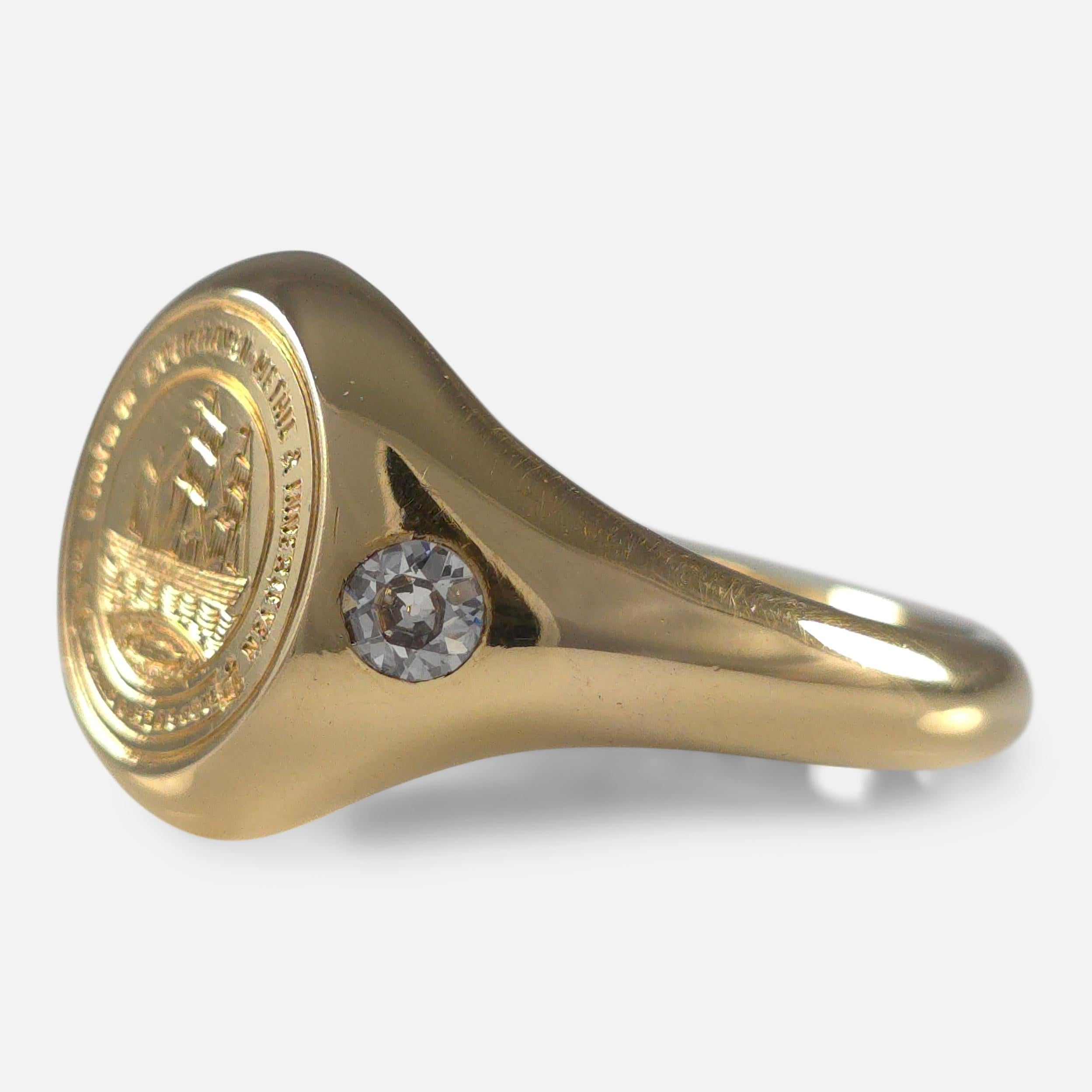18ct Gold Intaglio Signet Ring with Diamonds, 1919 For Sale 6