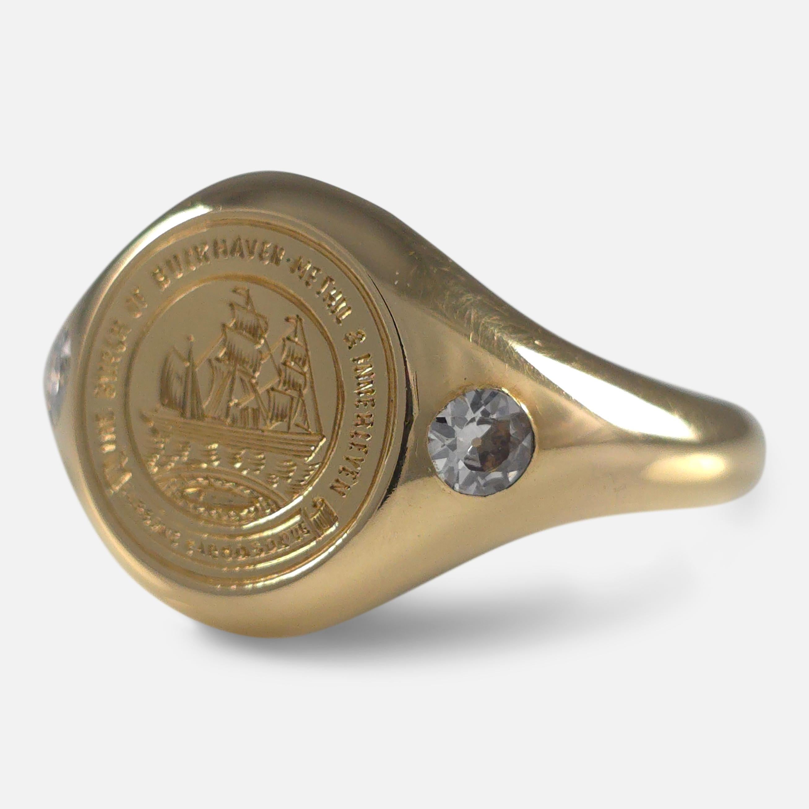 18ct Gold Intaglio Signet Ring with Diamonds, 1919 For Sale 7