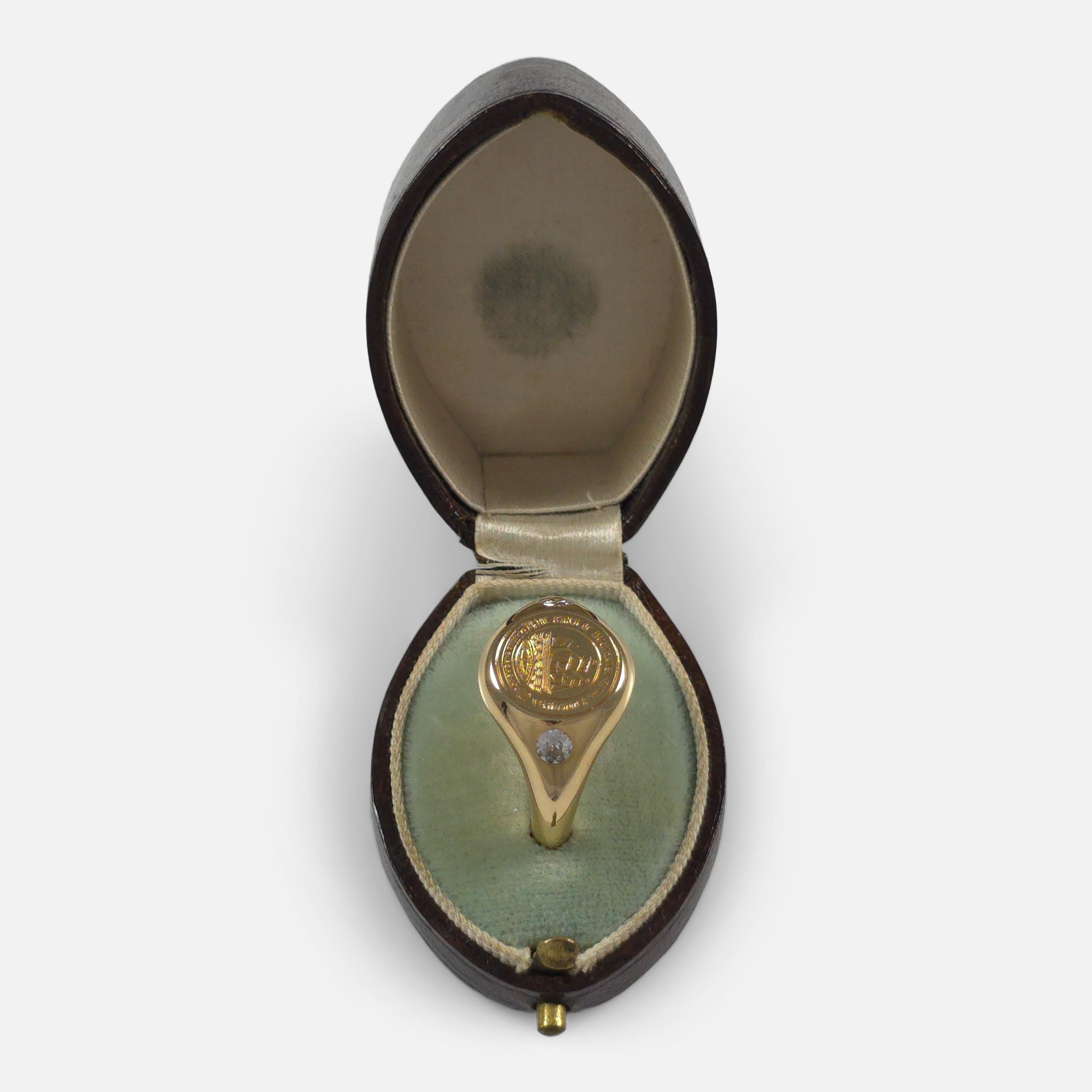 18ct Gold Intaglio Signet Ring with Diamonds, 1919 For Sale 13
