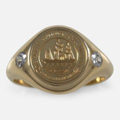 18ct Gold Intaglio Signet Ring with Diamonds, 1919