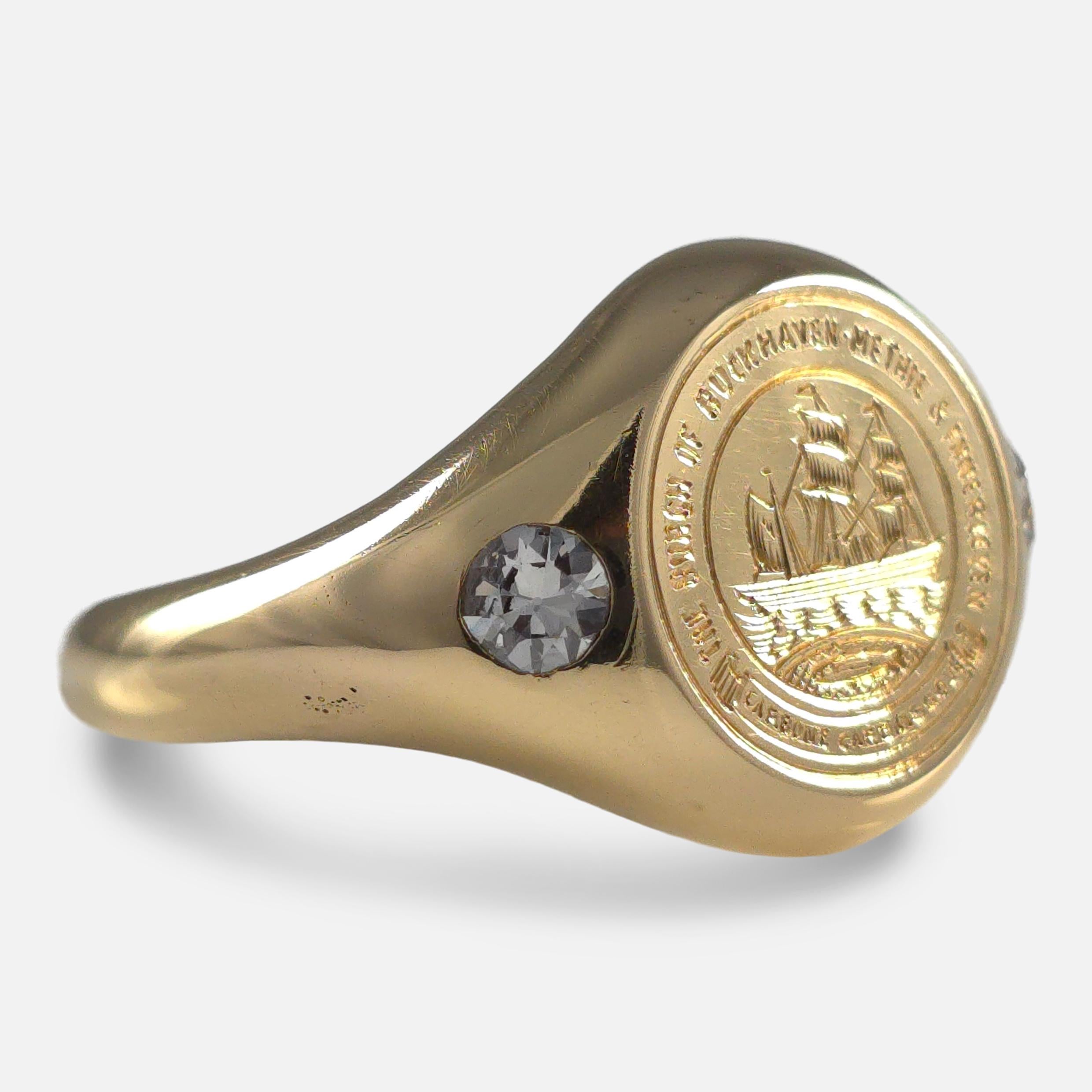 Women's or Men's 18ct Gold Intaglio Signet Ring with Diamonds, 1919 For Sale