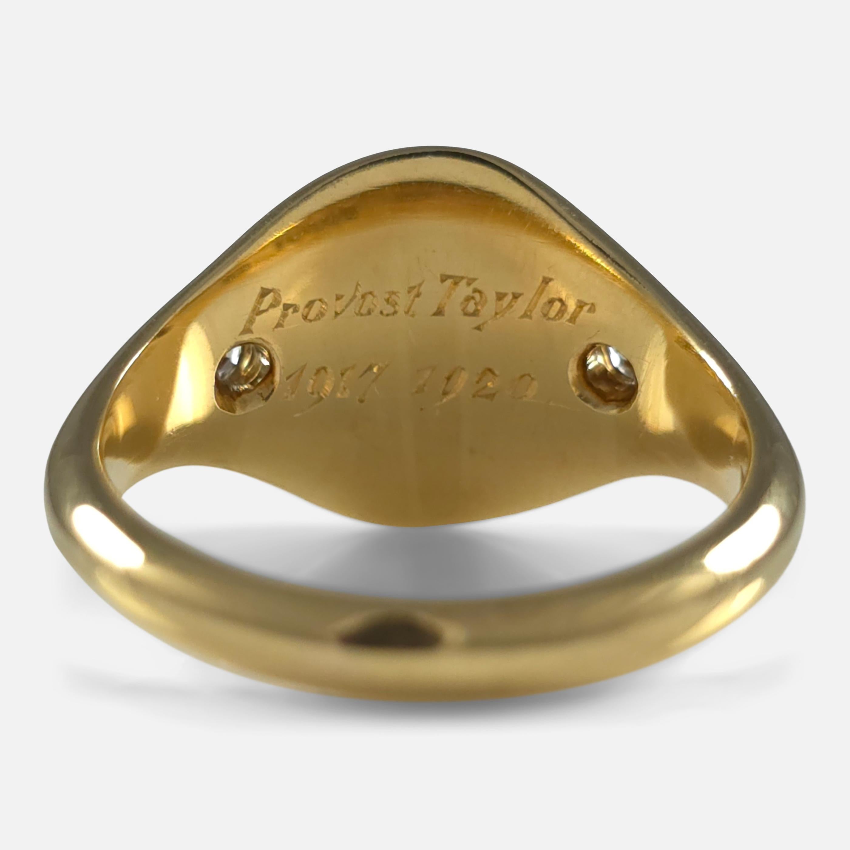 18ct Gold Intaglio Signet Ring with Diamonds, 1919 For Sale 2